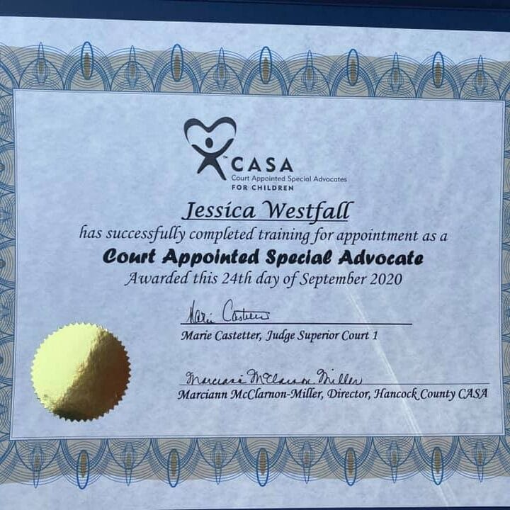 Jessica's CASA certification